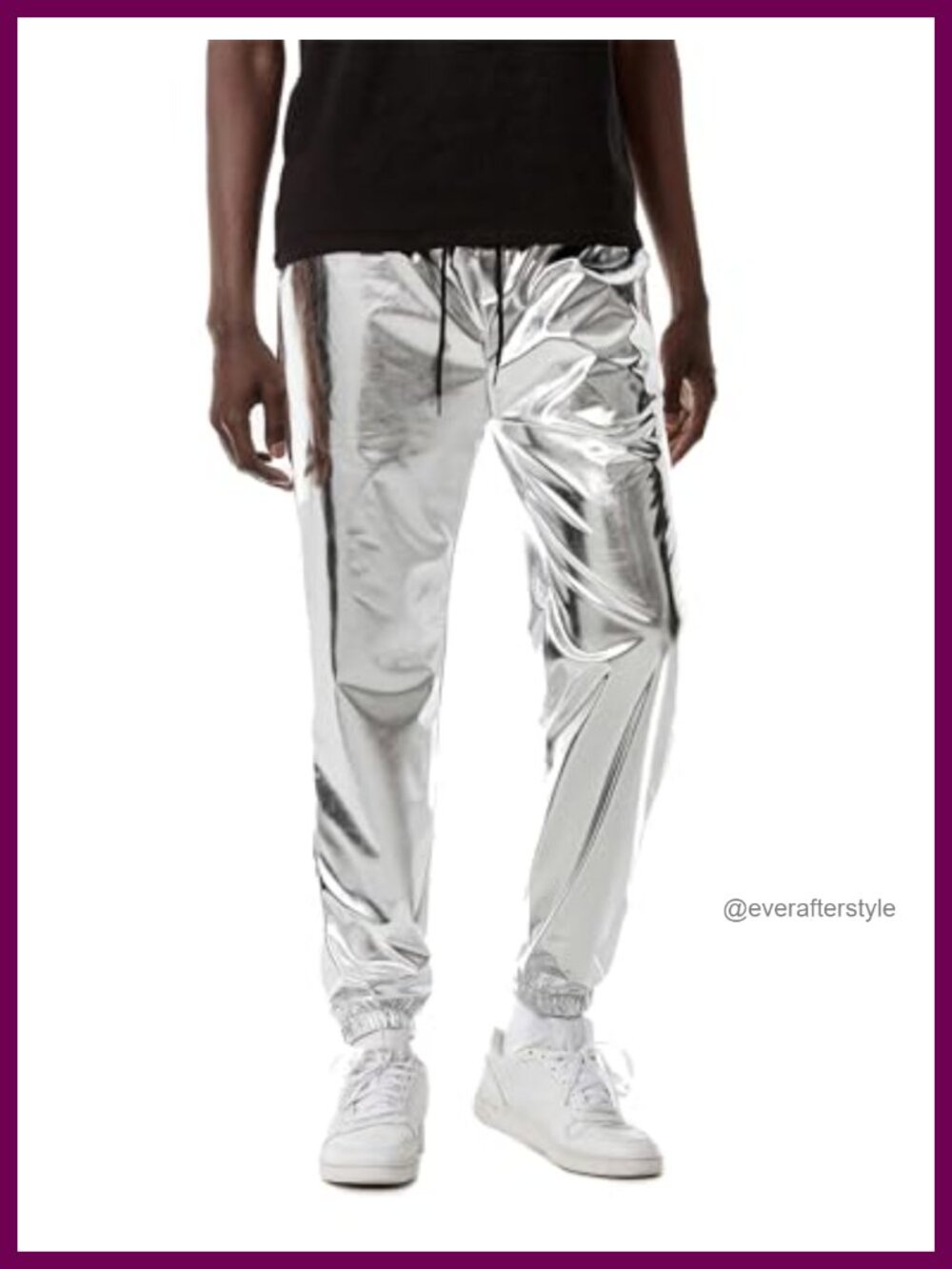Mens Metallic Shiny Jogger Sweatpants Drawstring Active Pants